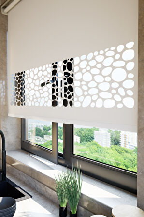 Lazer Kesim Mat Stor Perde, Lazer Kesimli Klasik Serisi, C-121001 Beyaz Renk