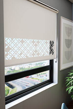 Lazer Kesim Mat Stor Perde, Lazer Kesimli Klasik Serisi, C-131001 Beyaz Renk