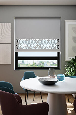 Lazer Kesim Mat Stor Perde, Lazer Kesimli Klasik Serisi, C-131005 Gri Renk