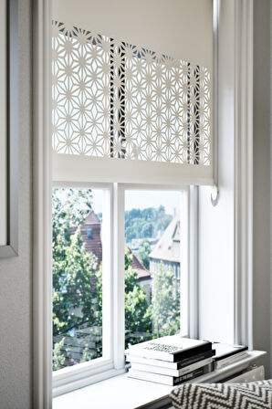 Lazer Kesim Mat Stor Perde, Lazer Kesimli Klasik Serisi, C-181001 Beyaz Renk