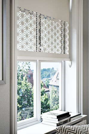 Lazer Kesim Mat Stor Perde, Lazer Kesimli Klasik Serisi, C-181002 Ekru Renk