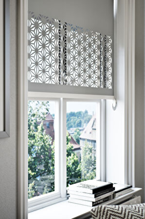 Lazer Kesim Mat Stor Perde, Lazer Kesimli Klasik Serisi, C-181005 Gri Renk