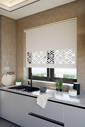 Lazer Kesim Mat Stor Perde, Lazer Kesimli Klasik Serisi, C-191002 Ekru Renk