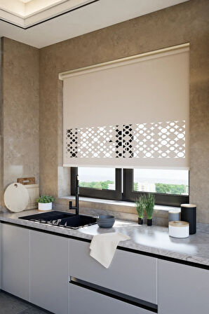 Lazer Kesim Mat Stor Perde, Lazer Kesimli Klasik Serisi, C-191003 Açık Kahverengi