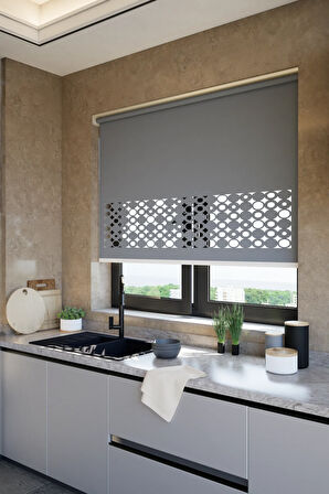 Lazer Kesim Mat Stor Perde, Lazer Kesimli Klasik Serisi, C-191004 Antrasit Renk