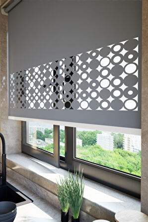 Lazer Kesim Mat Stor Perde, Lazer Kesimli Klasik Serisi, C-191004 Antrasit Renk