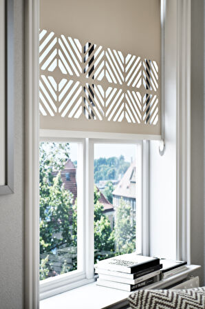 Lazer Kesim Mat Stor Perde, Lazer Kesimli Klasik Serisi, C-201003 Açık Kahverengi