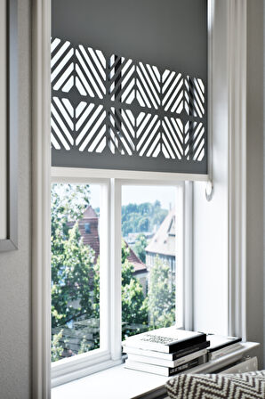 Lazer Kesim Mat Stor Perde, Lazer Kesimli Klasik Serisi, C-201004 Antrasit Renk