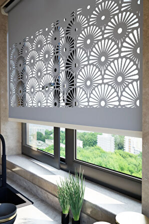 Lazer Kesim Mat Stor Perde, Lazer Kesimli Modern Serisi, M-121004 Antrasit Renk