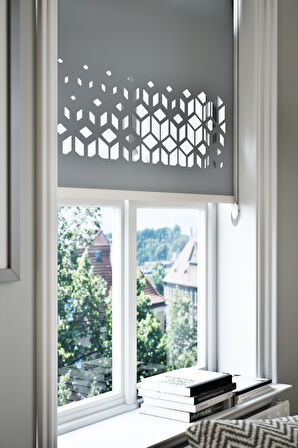 Lazer Kesim Mat Stor Perde, Lazer Kesimli Modern Serisi, M-141004 Antrasit Renk