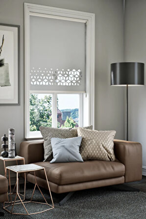 Lazer Kesim Mat Stor Perde, Lazer Kesimli Modern Serisi, M-141005 Gri Renk