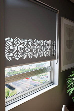 Lazer Kesim Mat Stor Perde, Lazer Kesimli Modern Serisi, M-151004 Antrasit Renk