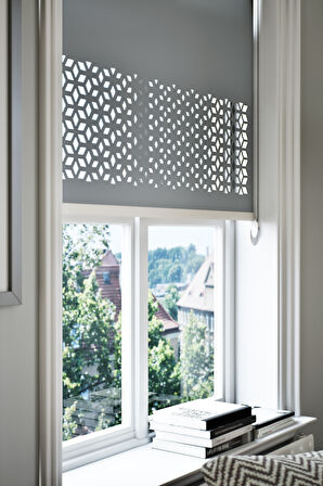 Lazer Kesim Mat Stor Perde, Lazer Kesimli Modern Serisi, M-191004 Antrasit Renk