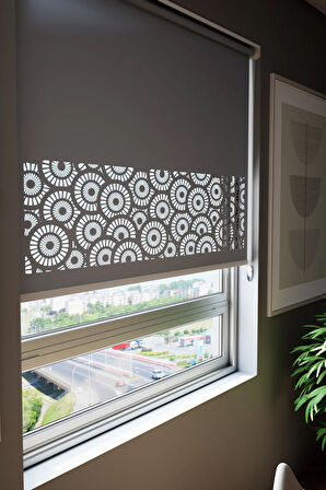 Lazer Kesim Mat Stor Perde, Lazer Kesimli Modern Serisi, M-201004 Antrasit Renk