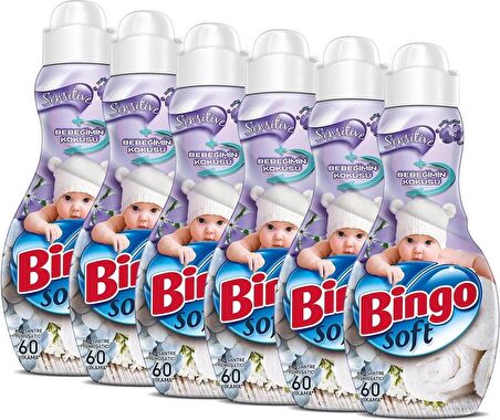 Bingo Soft Konsantre Çamaşır Yumuşatıcısı Sensitive 1440 ml Ekonomi Paketi 6'lı