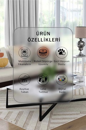 Yıkanabilir Kaymaz Taban Dijital Baskılı Halı ve Yolluk – Leke Tutmaz Salon & Mutfak Halısı