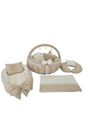 Kahve Ve Krem Tasarım Babynest Lüx Oyun Minderi 8 Parça Set
