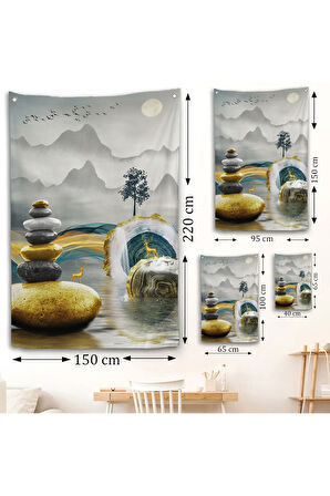 Altın Detaylı Soyut Denge Duvar Örtüsü-7694