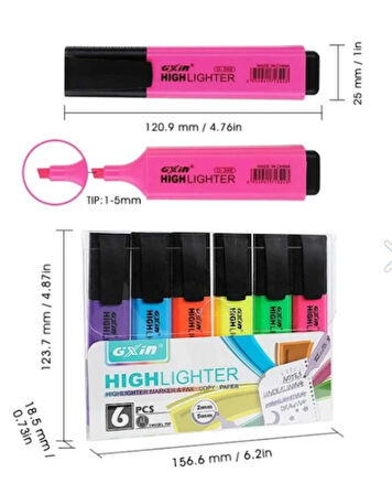 Gxin Canlı Highlighter 6 Renk Fosforlu Kalem Seti Klasik Model