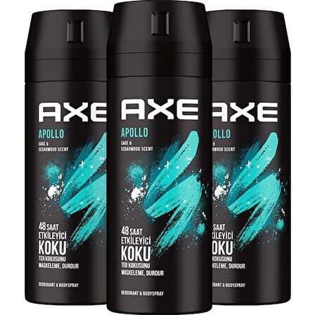 Axe Erkek Sprey Deodorant Apollo 48 Saat Etkileyici Koku Vücut Spreyi 150 Ml X3 Adet