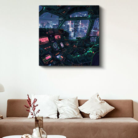 Gece Uçuşu - Neon Şehir Anime Kanvas Tablo