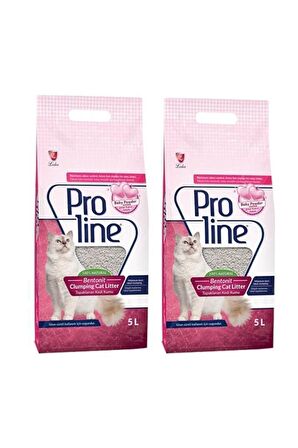 Proline Doğal Topaklanan Baby Powder Kokulu Kedi Kumu 5 Lt 2 Adet