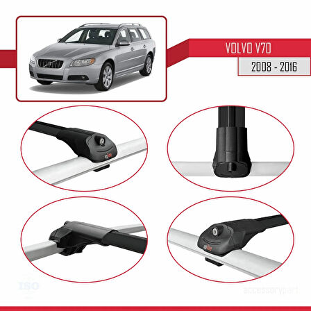 Volvo V70 III 2008-2016 Arası ile Uyumlu ACE-1 Ara Atkı Tavan Barı Siyah 2 Adet