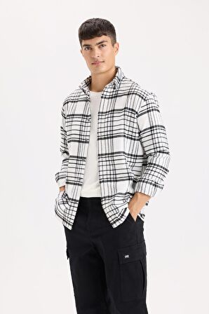 DeFacto Regular Fit Polo Yaka Kareli Flanel Uzun Kollu Gömlek D5835AX24AUER98