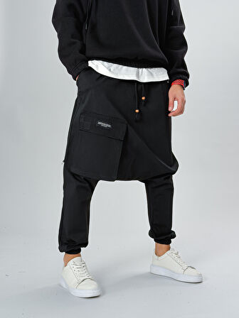 Tasarım Büyük Cepli Erkek Siyah Şalvar COC2557