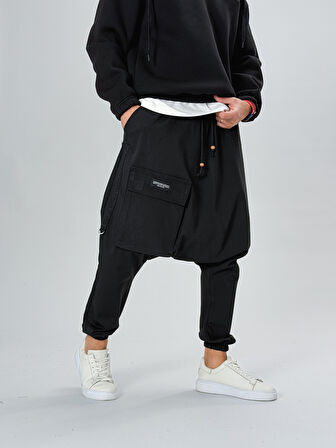 Tasarım Büyük Cepli Erkek Siyah Şalvar COC2557