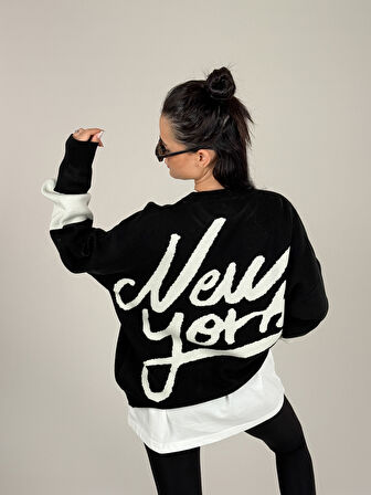 Oversize Siyah New York Kadın Triko Sweat COC1098