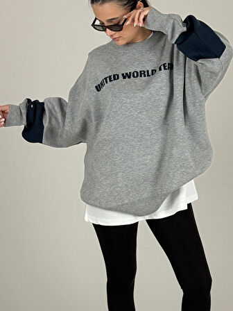 Oversize Gri New York Kadın Triko Sweat COC1097