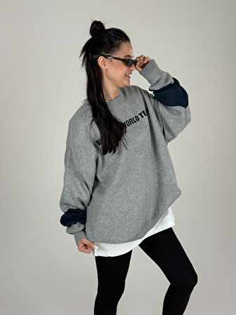 Oversize Gri New York Kadın Triko Sweat COC1097