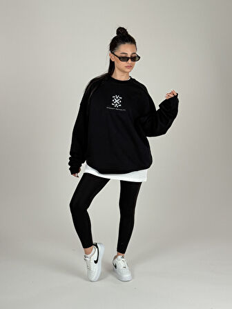 Etnik Desenli Siyah Kadın Sweatshirt COC1094