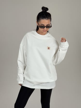 Etnik Desenli Beyaz Kadın Sweatshirt COC1092