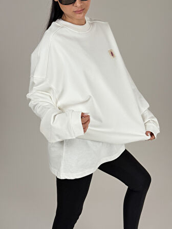 Etnik Desenli Beyaz Kadın Sweatshirt COC1092