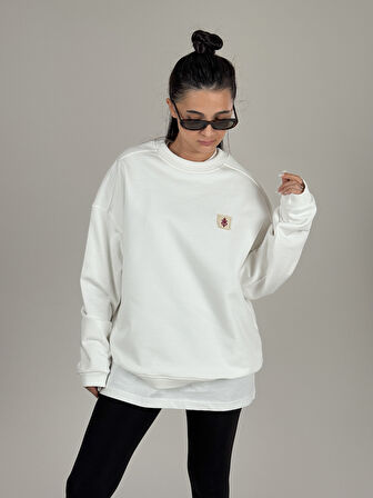 Etnik Desenli Beyaz Kadın Sweatshirt COC1092