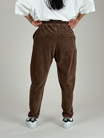 Kahve Pileli Kadife Kadın Jogger Pantolon COC1087