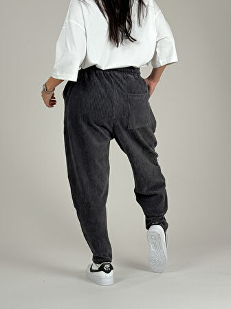 Antrasit Pileli Kadife Kadın Jogger Pantolon COC1083