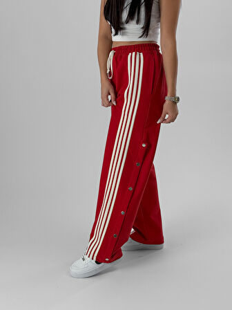Kadın Şeritli Kırmızı Baggy Pantolon COC1080