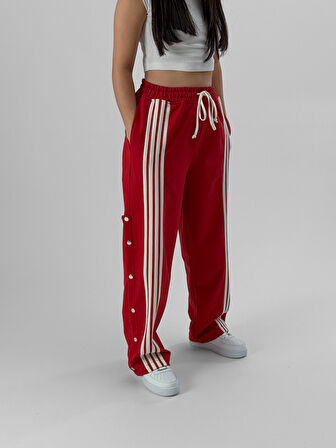 Kadın Şeritli Kırmızı Baggy Pantolon COC1080