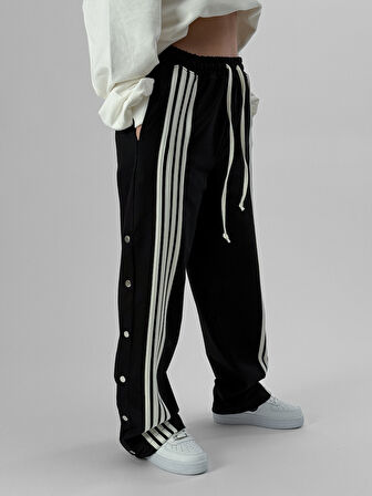 Kadın Şeritli Siyah Baggy Pantolon COC1078