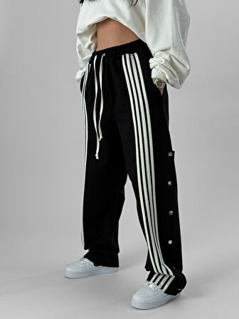 Kadın Şeritli Siyah Baggy Pantolon COC1078