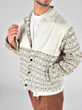 Etnik Desen Detaylı Kahve Erkek Ceket COC1077