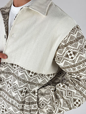 Etnik Desen Detaylı Kahve Erkek Ceket COC1077