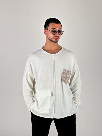 Kahve Cep Detaylı Etnik Tasarım Sweatshirt COC1076