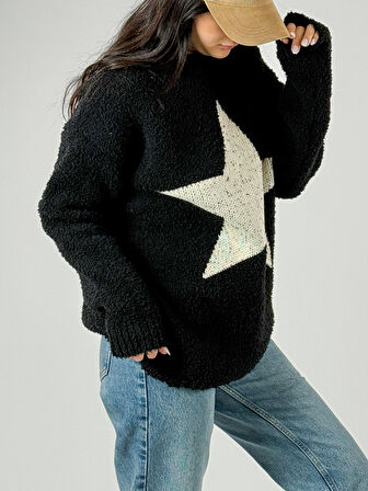 Yıldız Desenli Kadın Peluş Sweatshirt COC1074