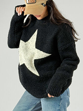 Yıldız Desenli Kadın Peluş Sweatshirt COC1074