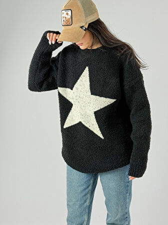 Yıldız Desenli Kadın Peluş Sweatshirt COC1074