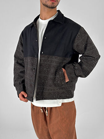 Koyu Kahve Etnik Desenli Tasarım Erkek Ceket COC1072